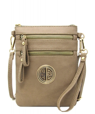 Women's Rich Faux Leather Organizer Multi Zipper Pockets Crossbody Bag WU002L BRICK